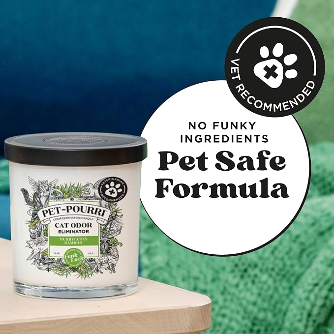 Pet- Purrfectly Bamboo Cat Deodorizer Candle – Cat Safe Plant Based Ingredients & Wax – Vet Approved – Aromatherapy &