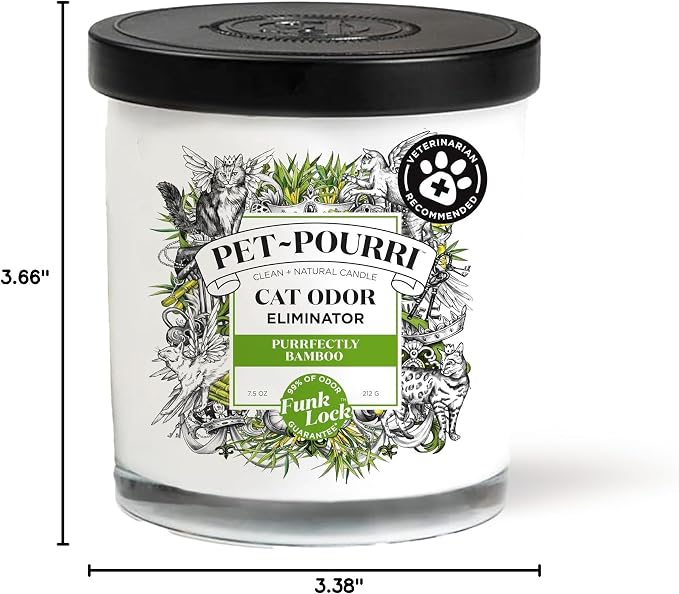 Pet- Purrfectly Bamboo Cat Deodorizer Candle – Cat Safe Plant Based Ingredients & Wax – Vet Approved – Aromatherapy &