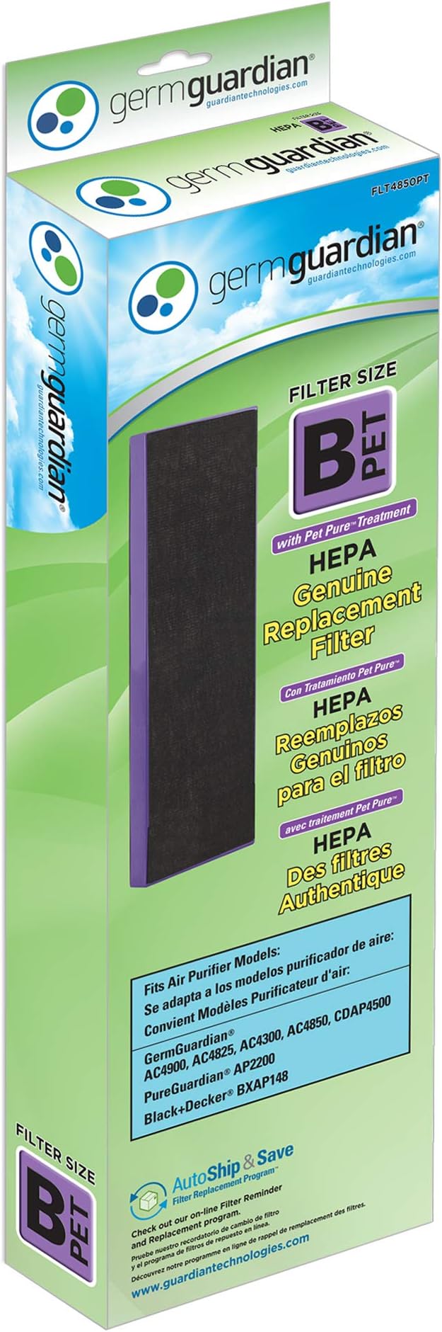 Pet Pure HEPA Genuine Replacement Filter B, Removes 99.97% of Pollutants for AC4825, AC4820, AC4850, AC4870, CDAP4500