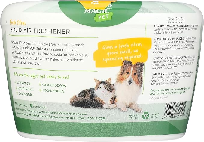 Pet Solid Air Freshener, Pet Odor Eliminator for Home, Odor Absorber for Dog & Cat Areas and Litter Boxes, Fresh Citrus, 20