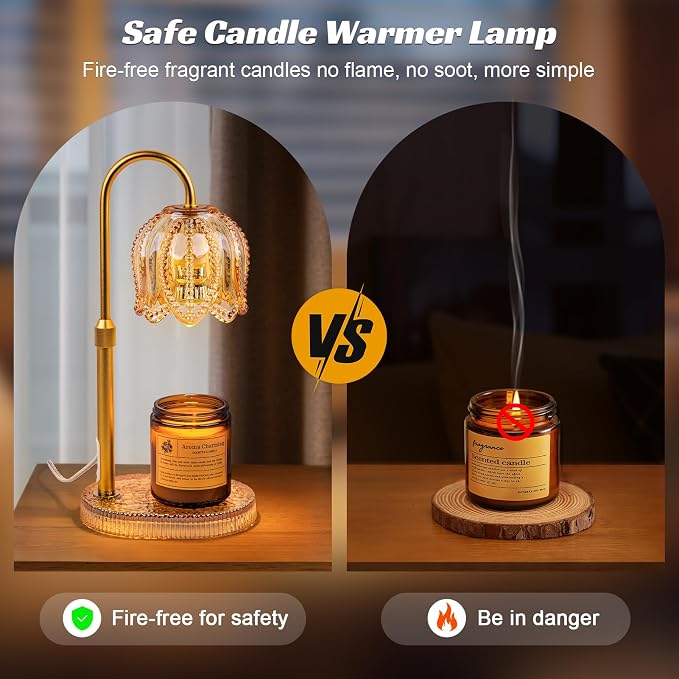 Petal Candle Warmer Lamp with Timer & Dimmable Light Champagne Gold, alternate product view 2