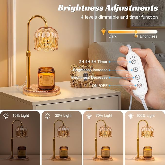 Petal Candle Warmer Lamp with Timer & Dimmable Light Champagne Gold, alternate product view 3