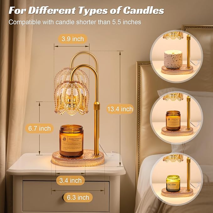 Petal Candle Warmer Lamp with Timer & Dimmable Light Champagne Gold, alternate product view 4