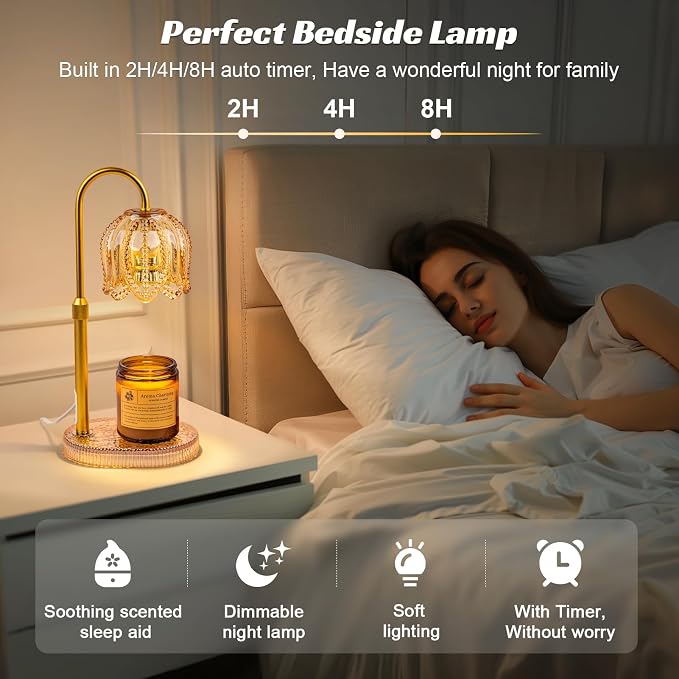 Petal Candle Warmer Lamp with Timer & Dimmable Light Champagne Gold, alternate product view 5