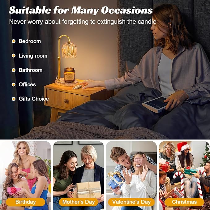 Petal Candle Warmer Lamp with Timer & Dimmable Light Champagne Gold, alternate product view 7
