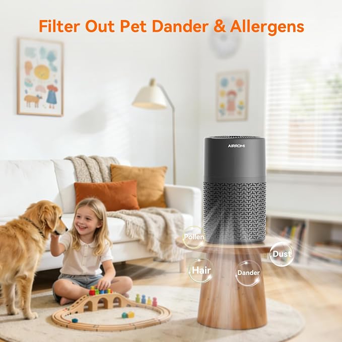 Pets Air Purifier for Home Allergies,Up to 660 ft2.HEPA Deodorizing Activated Carbon Filter,With Fragrance Sponge for Better