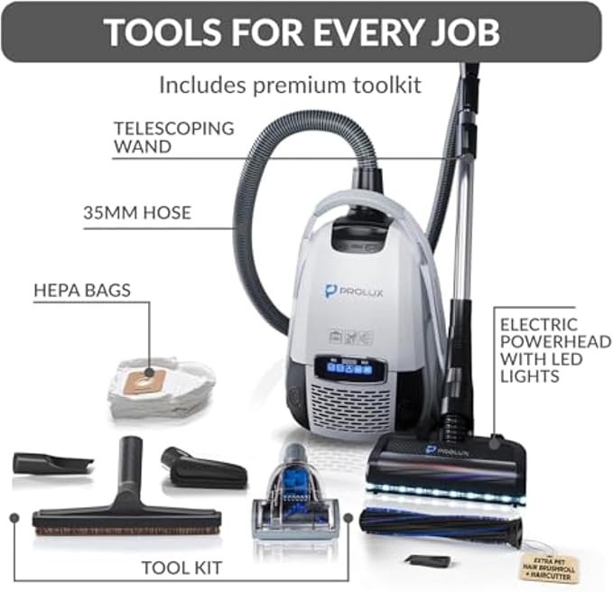 Phantom Canister PET Vacuum Cleaner, Wessel Werk EBK250 Power Nozzle, Quick Clean, Lightweight, HEPA Filter, Adjustable