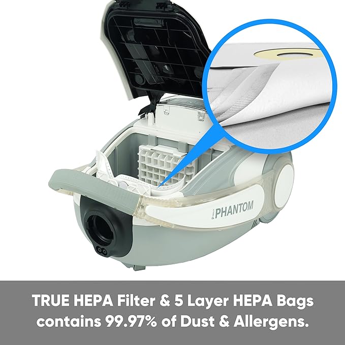 Phantom Canister PET Vacuum Cleaner, Wessel Werk EBK250 Power Nozzle, Quick Clean, Lightweight, HEPA Filter, Adjustable