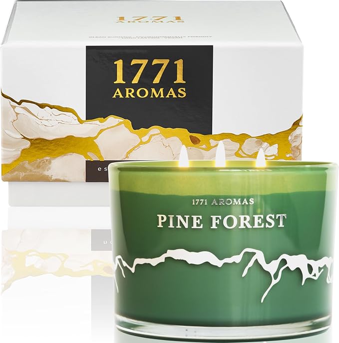 Pine Forest Scented Candles - 100% Natural Soy Wax - Large 3 Wick Jar Candle - Up to 50 Hours Burning Time, product image