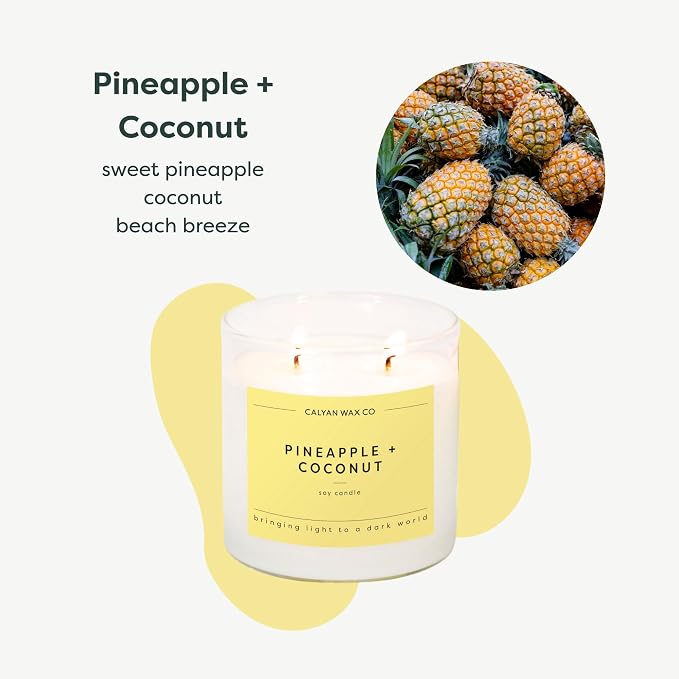 . Pineapple & Coconut 2 Wick Scented Candle - 37 Hour Burn - Luxury made from natural materials Soy Wax, alternate product