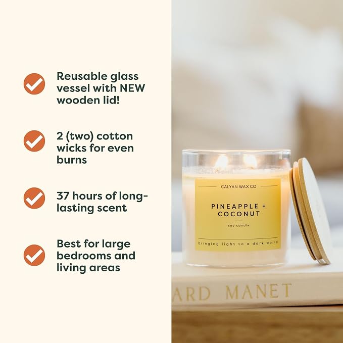 . Pineapple & Coconut 2 Wick Scented Candle - 37 Hour Burn - Luxury made from natural materials Soy Wax, alternate product