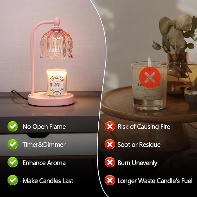 Pink Candle Warmer Lamp with Timer and Dimmer,Mother's Day Gifts for Mom/Wife, alternate product view 3