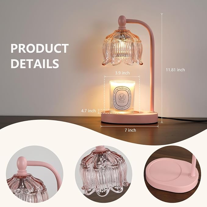 Pink Candle Warmer Lamp with Timer and Dimmer,Mother's Day Gifts for Mom/Wife, alternate product view 6