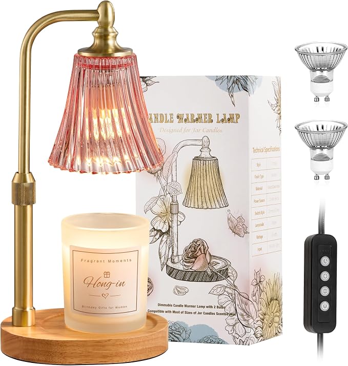 Pink Candle Warmer Lamp with Timer Dimmable,Birthday Gifts for Women,Adjustable Height Wax Melt Warmer for Jar Candles,House