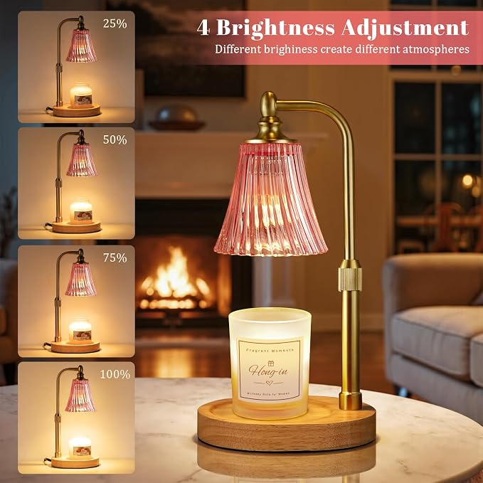 Pink Candle Warmer Lamp with Timer Dimmable,Birthday Gifts for Women,Adjustable Height Wax Melt Warmer for Jar Candles,House