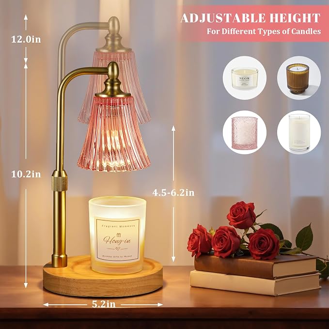 Pink Candle Warmer Lamp with Timer Dimmable,Birthday Gifts for Women,Adjustable Height Wax Melt Warmer for Jar Candles,House
