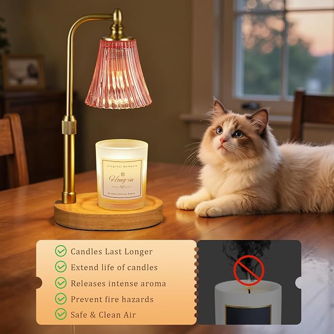 Pink Candle Warmer Lamp with Timer Dimmable,Birthday Gifts for Women,Adjustable Height Wax Melt Warmer for Jar Candles,House