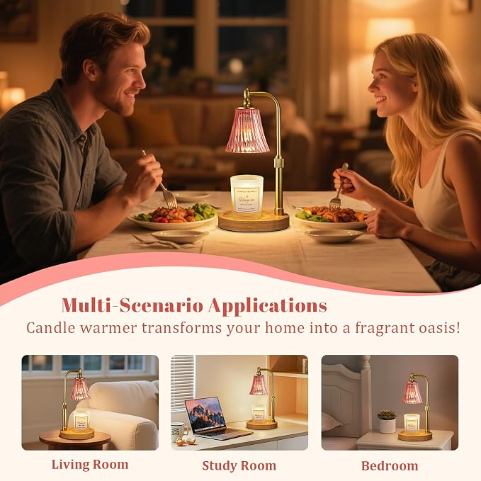 Pink Candle Warmer Lamp with Timer Dimmable,Birthday Gifts for Women,Adjustable Height Wax Melt Warmer for Jar Candles,House