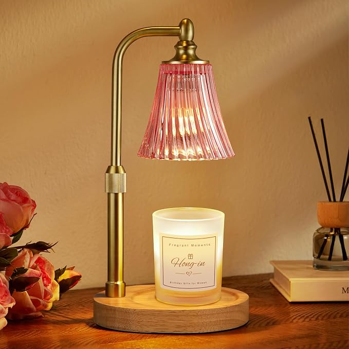 Pink Candle Warmer Lamp with Timer Dimmable,Birthday Gifts for Women,Adjustable Height Wax Melt Warmer for Jar Candles,House