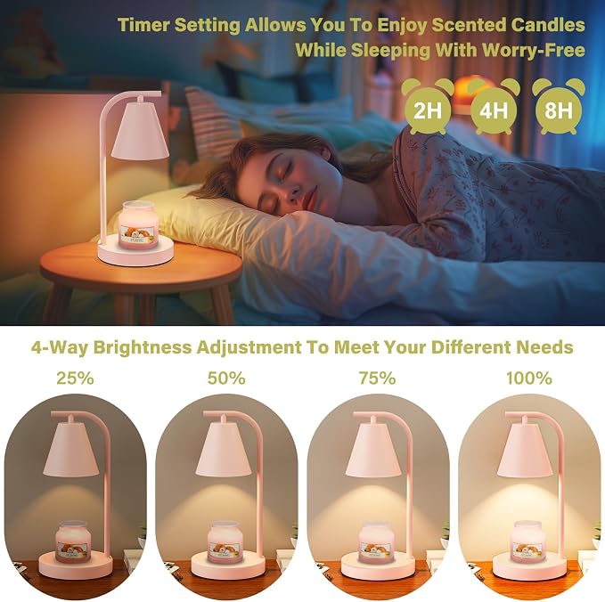 Pink Candle Warmer Lamp - with Timer & Dimmer, Cozy for Women Mom, Modern Home Decor House Warming Gifts Wax Melt Warmer for
