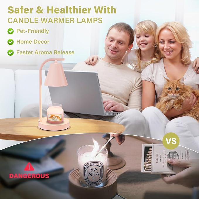 Pink Candle Warmer Lamp - with Timer & Dimmer, Cozy for Women Mom, Modern Home Decor House Warming Gifts Wax Melt Warmer for