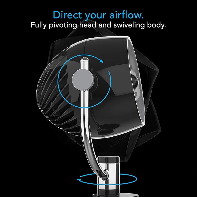 Pivot3 Clip Personal Air Circulator Fan with Multi-Surface Clip, Quiet Portable Fan for Office or Bedroom, 3 Speeds, Black
