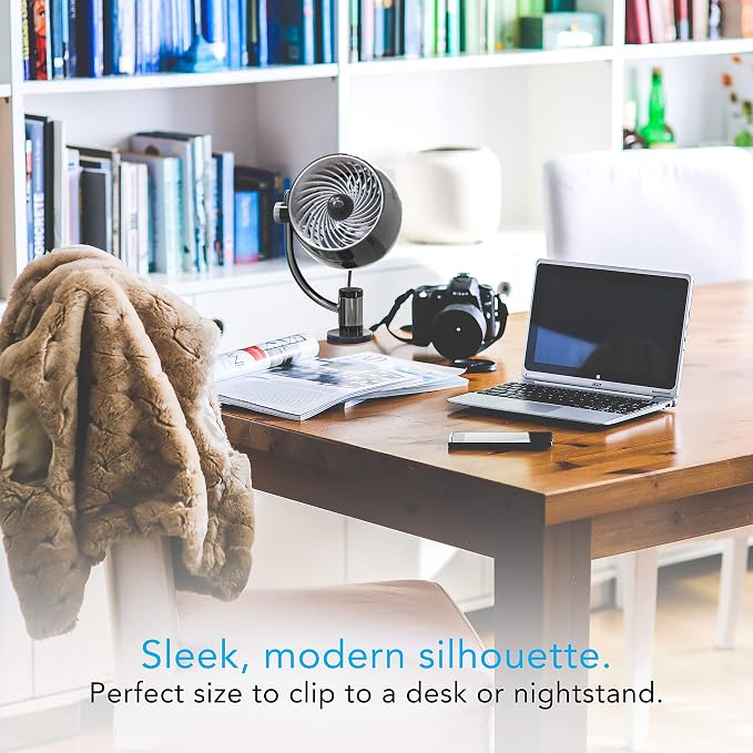 Pivot3 Clip Personal Air Circulator Fan with Multi-Surface Clip, Quiet Portable Fan for Office or Bedroom, 3 Speeds, Black