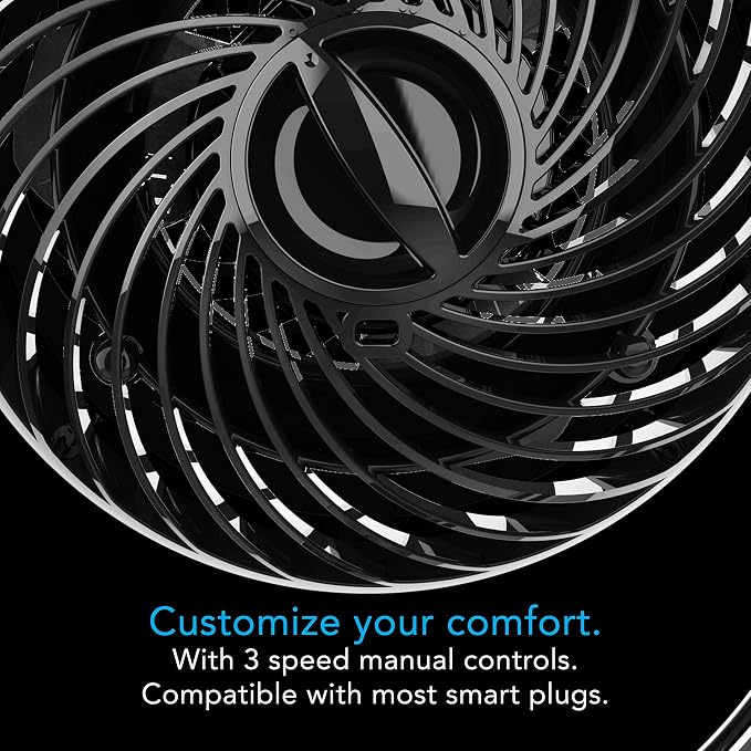 Pivot3 Clip Personal Air Circulator Fan with Multi-Surface Clip, Quiet Portable Fan for Office or Bedroom, 3 Speeds, Black