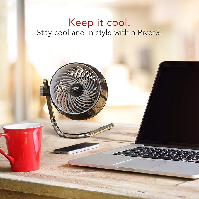 Pivot3 Compact Air Circulator Fan with Pivoting Axis, 3 Speed Settings, Removable Grill for Cleaning, Perfect for Home