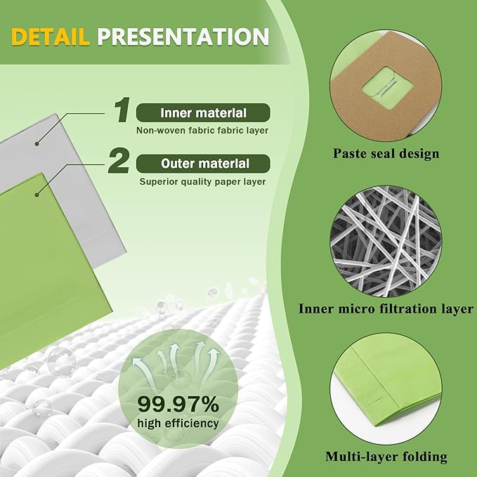 PKBB12DW Type BB Compact Canister Vacuum Bags Replacement for Oreck XL Buster B Canister Handheld Vacuum Cleaner BB180 BB280