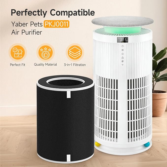 PKJ0011 Replacement Filter Compatible with Air Purifier – 3-in-1 True H13 HEPA + Activated Carbon Filter with 3