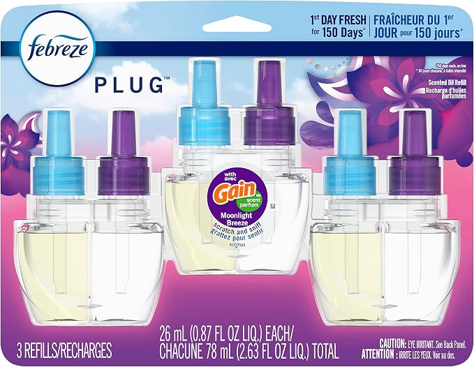 Plug In Air Freshener, Odor-Fighting Scented Oil Refill, Gain Moonlight Breeze, 3 Refills, alternate product view 9