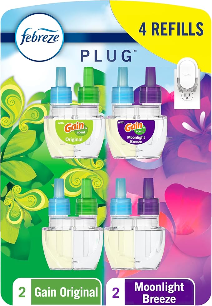Plug In Air Freshener, Odor-Fighting Scented Oil Refill, For Home, Bathroom, & Kitchen, Long Lasting, Gain Moonlight Breeze