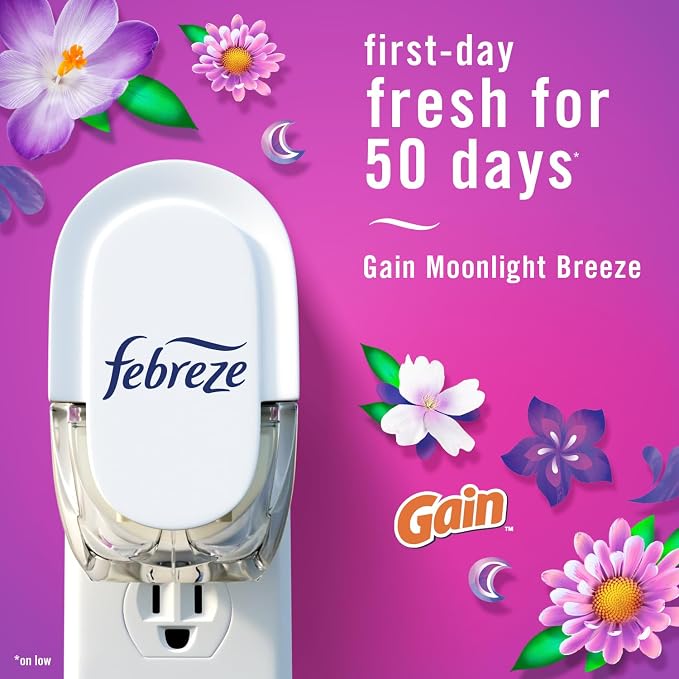 Plug In Air Freshener, Odor-Fighting Scented Oil Refill, For Home, Bathroom, & Kitchen, Long Lasting, Gain Moonlight Breeze