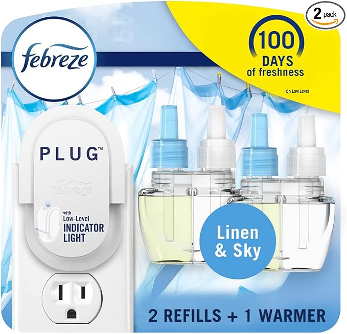 Plug in Air Fresheners, Linen & Sky Scent, Odor Eliminator for Strong Odors, 1 Warmer + 2 Oil Refills, product image