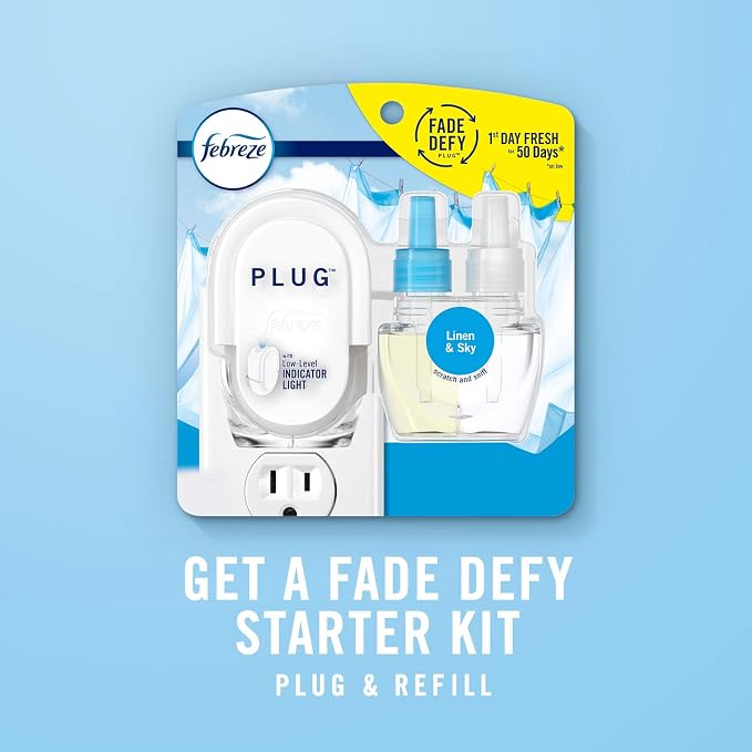 Plug in Air Fresheners, Linen & Sky Scent, Odor Eliminator for Strong Odors, 1 Warmer + 2 Oil Refills, alternate product view