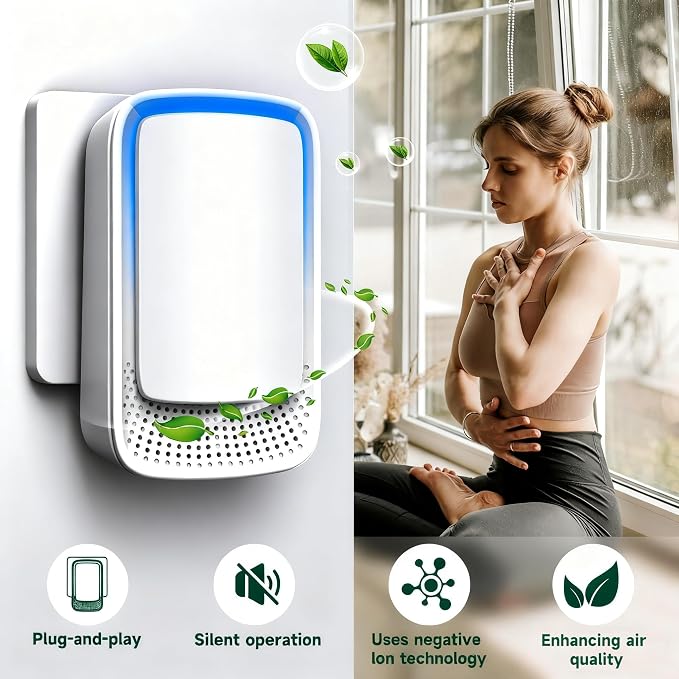 Plug In Air Ionizer Purifier for Home (4 Pack), Negative Ion Generator, Quiet Air Freshener for Bedroom, Office, Kitchen