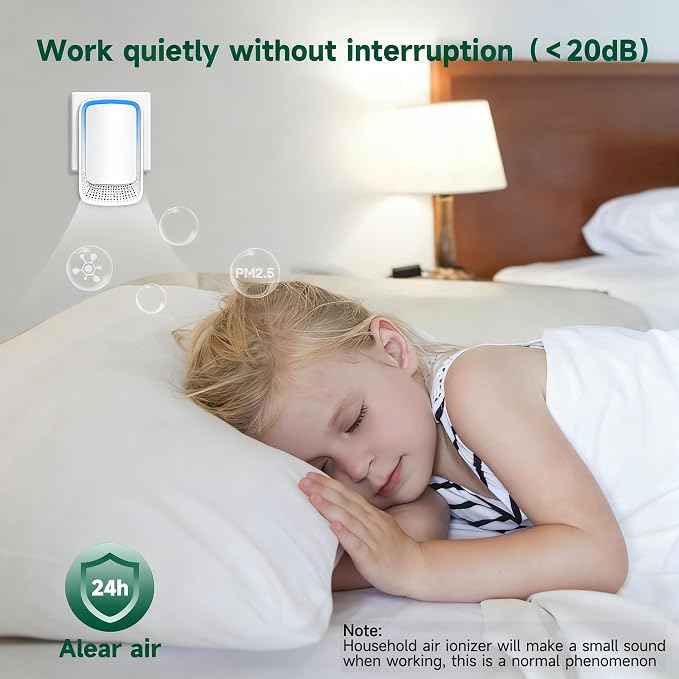 Plug In Air Ionizer Purifier for Home (4 Pack), Negative Ion Generator, Quiet Air Freshener for Bedroom, Office, Kitchen
