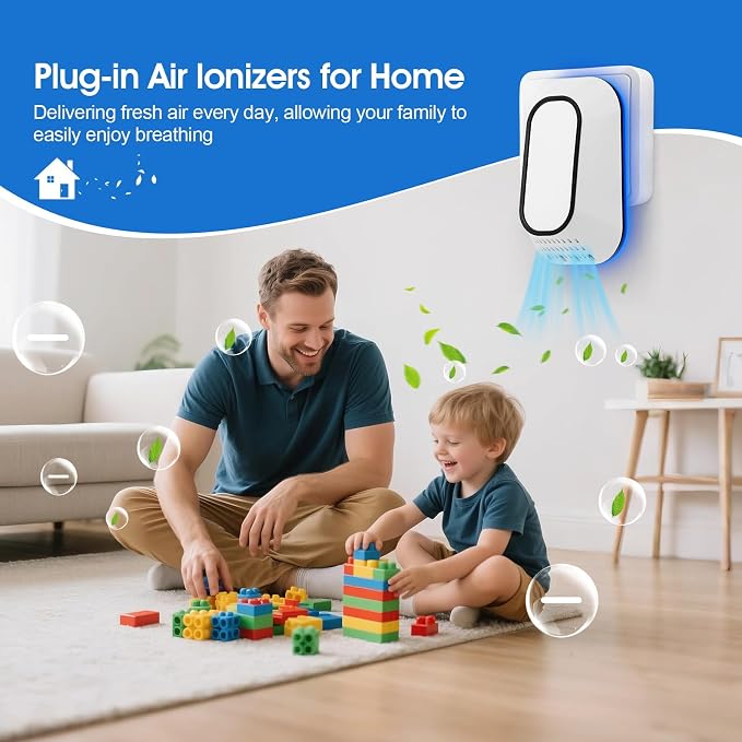 Plug in Air Ionizers 3-Pack, Negative Ion Air Purifier with Ice Blue Light, 2W Ultra-Low Energy Ionic Air Purifiers for home