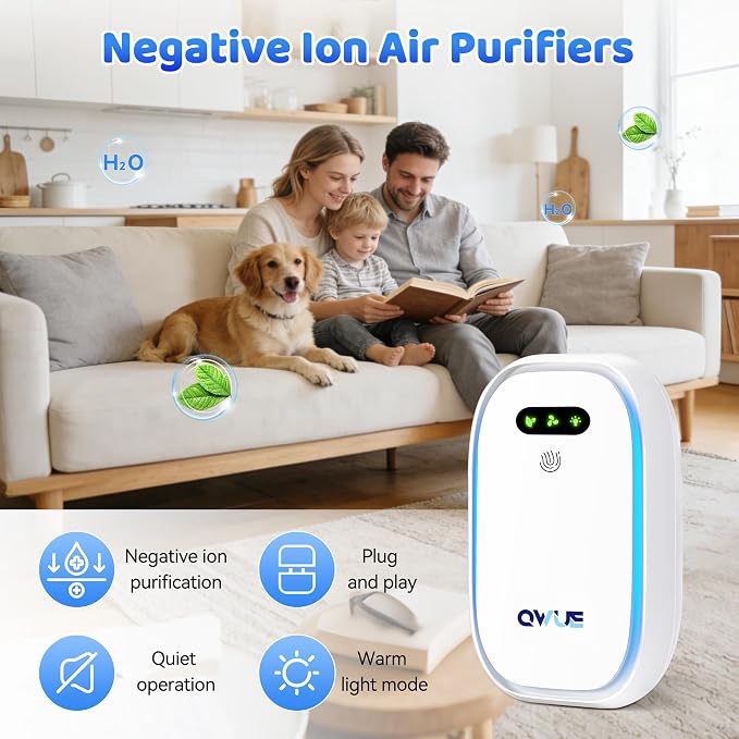 Plug in Air Purifier 2 Pack with Warm Night Light, Negative Ion Air Ionizer for Home Bedroom Office, Portable Mini Air