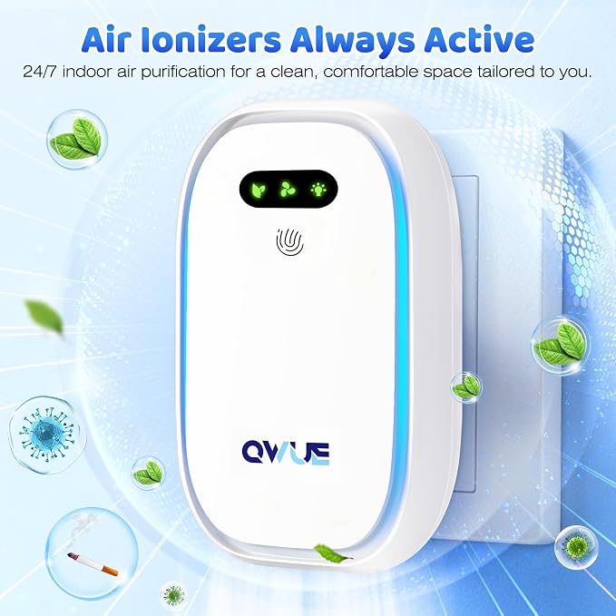 Plug in Air Purifier 2 Pack with Warm Night Light, Negative Ion Air Ionizer for Home Bedroom Office, Portable Mini Air
