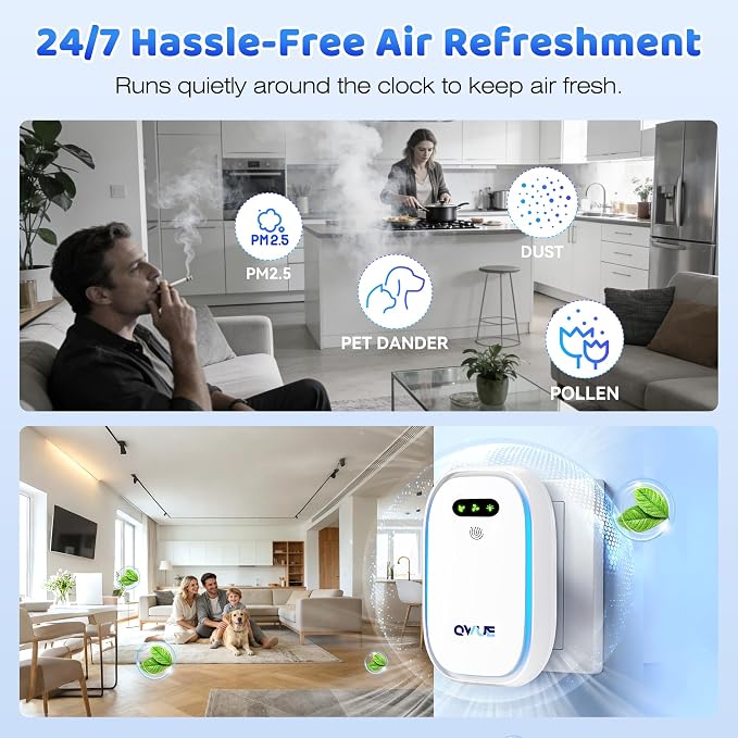 Plug in Air Purifier 2 Pack with Warm Night Light, Negative Ion Air Ionizer for Home Bedroom Office, Portable Mini Air