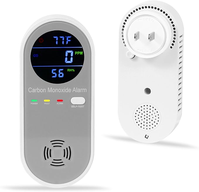 Plug in Carbon Monoxide Detector, Carbon Monoxide Alarm,Real-time Digital Display 3-in-1 Level: PPM,°F & Humidity, Co
