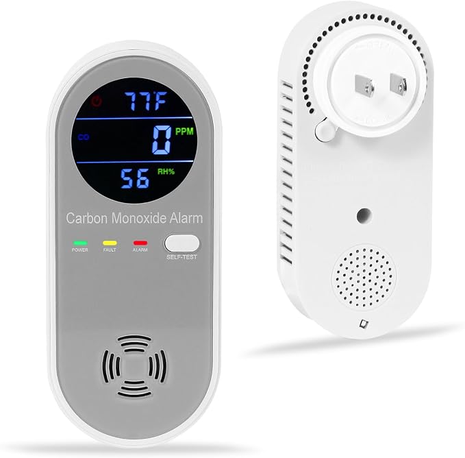 Plug in Carbon Monoxide Detector, Carbon Monoxide Alarm, 3-in-1 Real-time Digital Display CO Level, Fahrenheit(°F) &