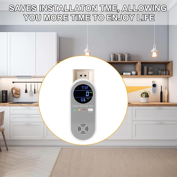 Plug in Carbon Monoxide Detector, Carbon Monoxide Alarm, 3-in-1 Real-time Digital Display CO Level, Fahrenheit(°F) &
