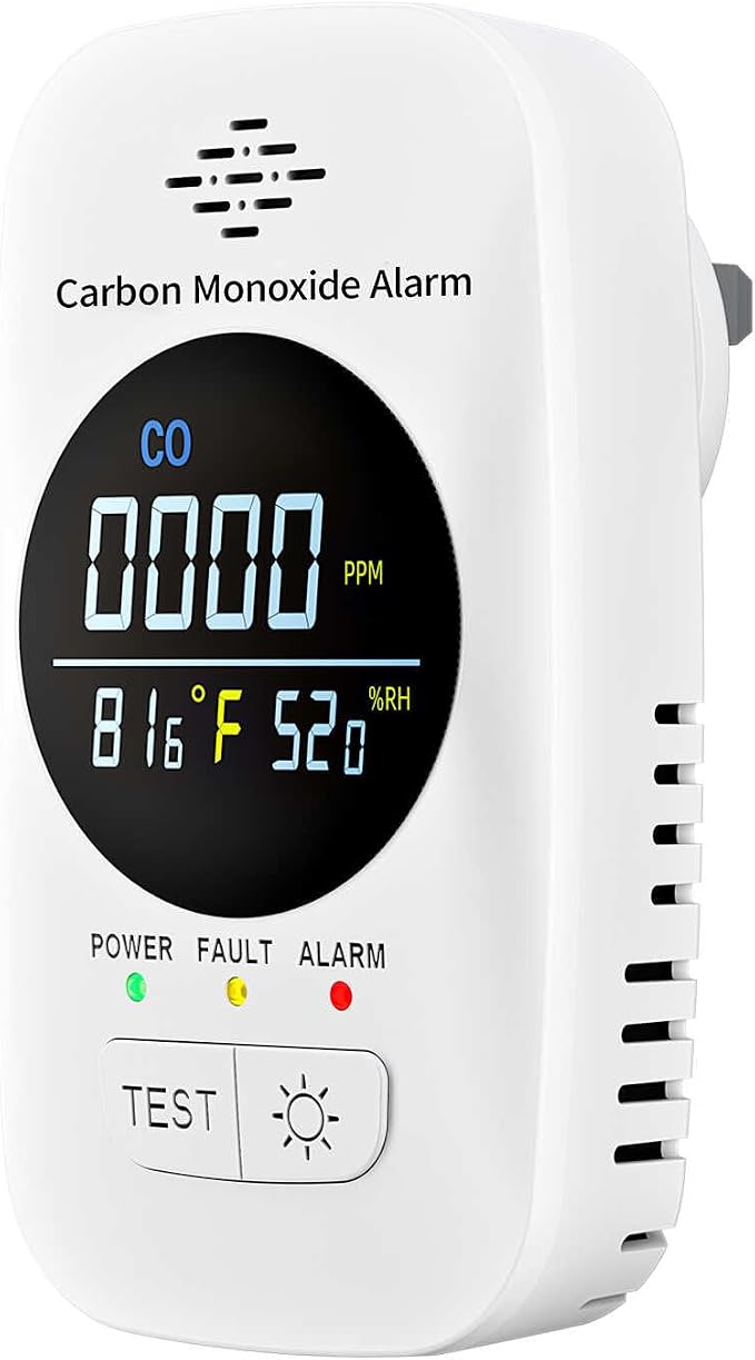 Plug-in Carbon Monoxide Detector (Not Smoke Detector), 3-in-1 CO Monitor with Temperature & Humidity Display, Voice Alert
