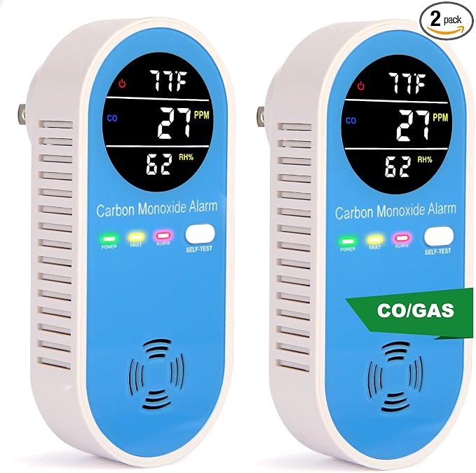 Plug-in Carbon Monoxide Detector with Real-Time CO Display & Temperature/Humidity Monitor, Plug-in CO Alarm for Home, RV