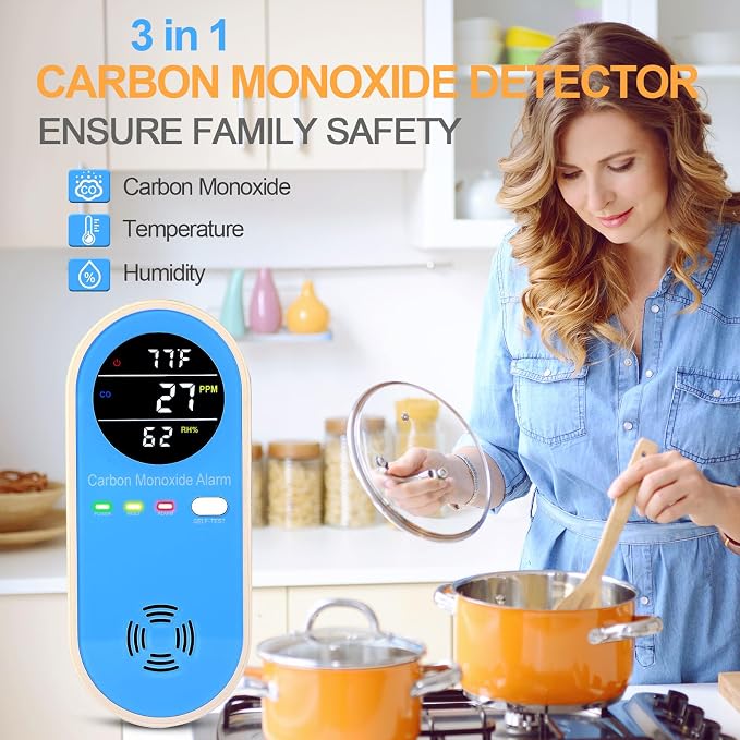 Plug-in Carbon Monoxide Detector with Real-Time CO Display & Temperature/Humidity Monitor, Plug-in CO Alarm for Home, RV