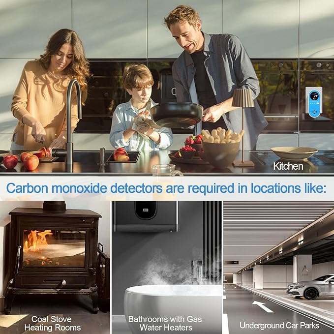 Plug-in Carbon Monoxide Detector with Real-Time CO Display & Temperature/Humidity Monitor, Plug-in CO Alarm for Home, RV