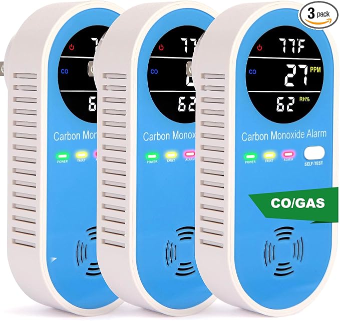 Plug-in Carbon Monoxide Detector with Real-Time CO Display & Temperature/Humidity Monitor, Plug-in CO Alarm for